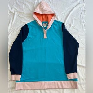 Lands’ End Serious Sweats Color Block Button Hoodie Sweat Shirt L 14-16